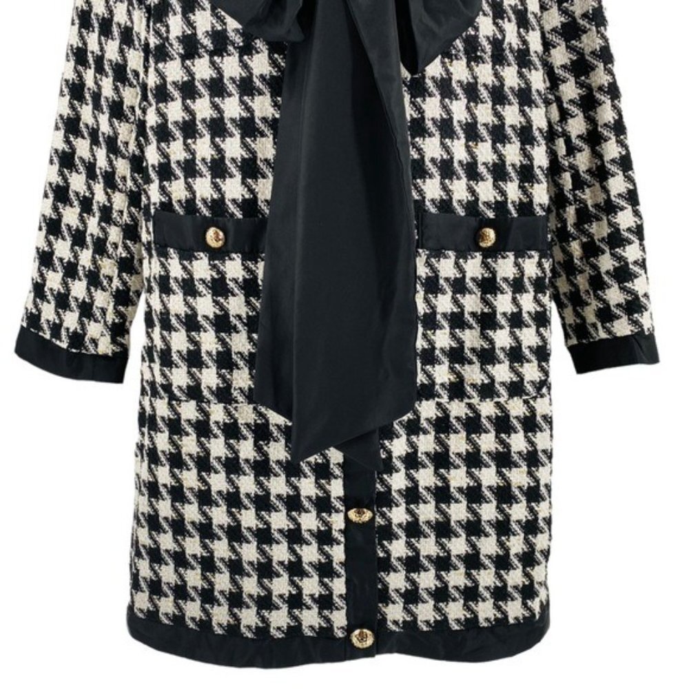 Pomander Place | NEW Coco Tweed Houndstooth Bow Mini Dress Black White Size XL - Picture 6 of 12